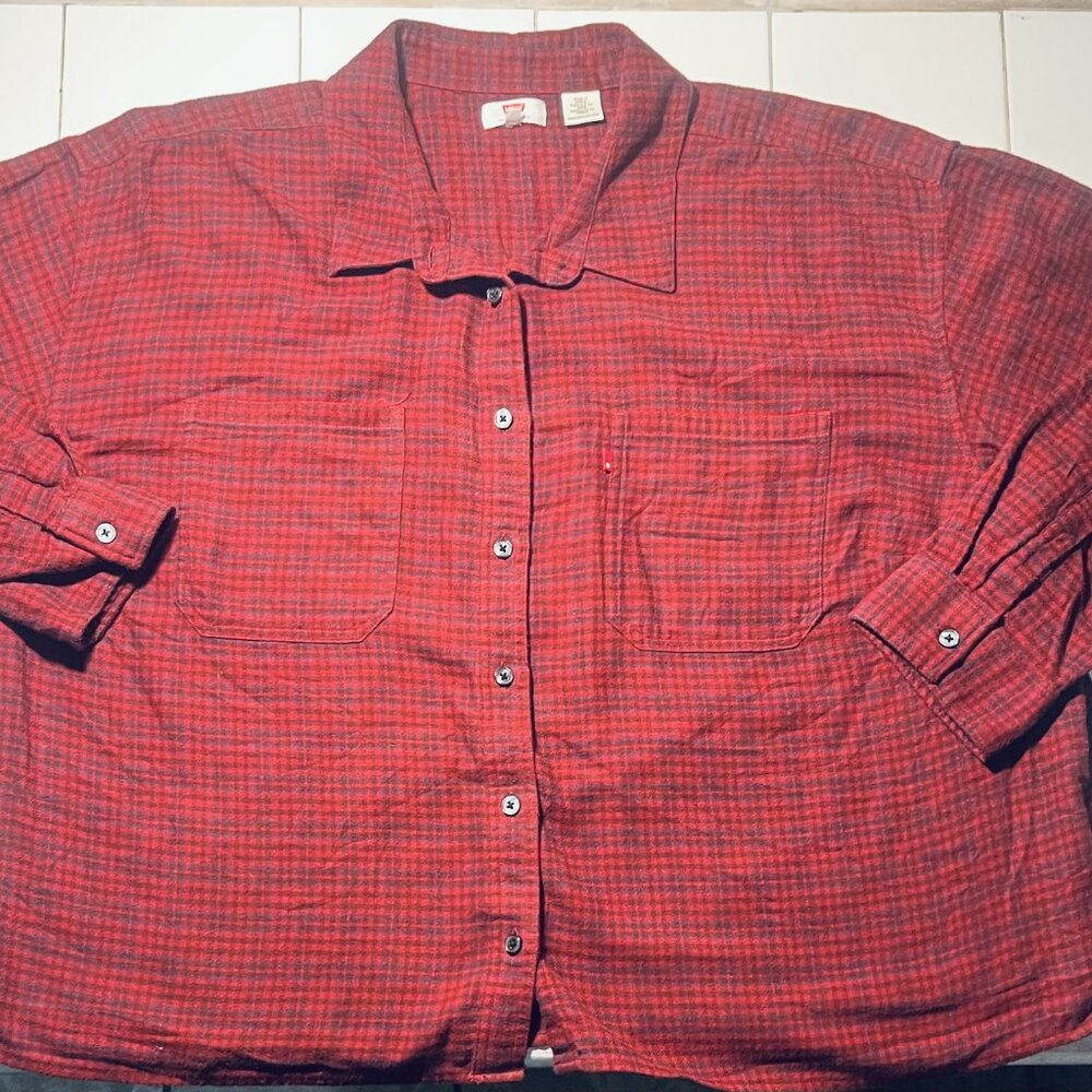 Levi’s Flannel Shirt 3XL Long Sleeve Red Blue Plaid Button Front Casual Workwear